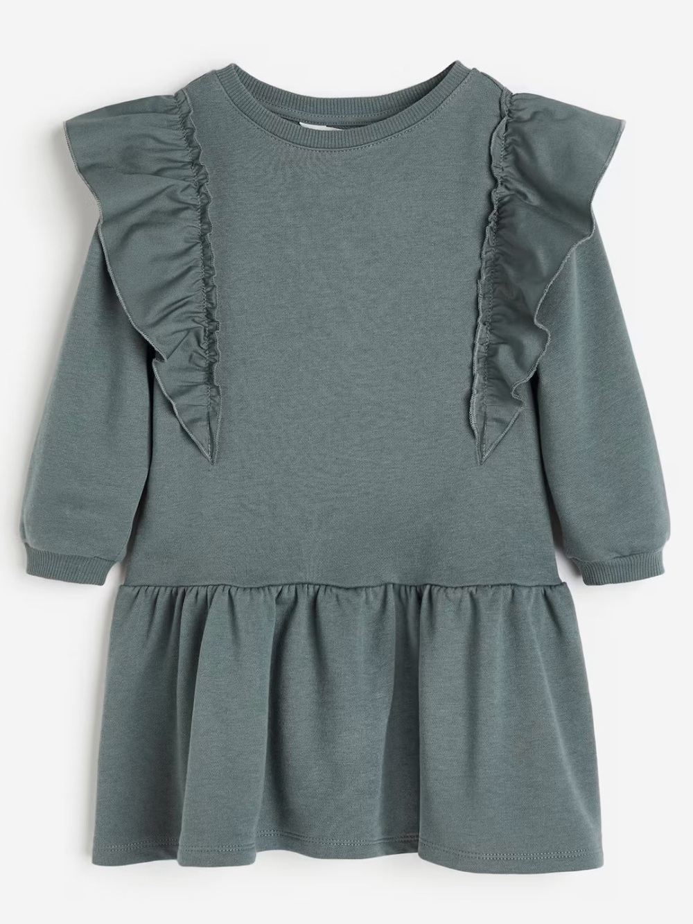Girls' Ruffle Long-Sleeve Dress in Dusty Teal
